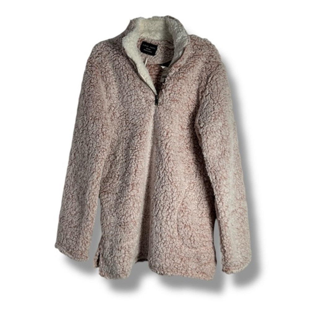 NWT Love Tree Pink Teddy Style Fuzzy Quarter Zip Sweater Size Medium - “Jaylene”